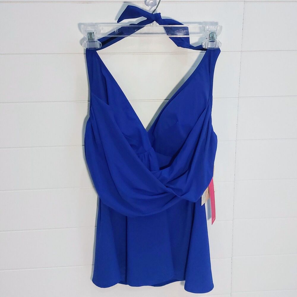 Gottex Halter Wrap Front Top Women's Size 16 Purple Shirred Padded Cups NEW!